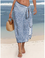 Cover Up Swimsuit Wrap Skirt Vacation Geometic Sleeveless Bathing Suits