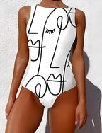 One Piece Swimsuit Slimming Monokini Backless Tummy Control High Waist Slim Vacation Beach Wear Graphic Animal Round Neck Sleeveless Bathing Suits