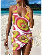 Swimwear Tankini Skirt Swimsuit Halter Vacation Graphic Geometic V Neck Sleeveless Bathing Suits