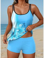 Tankini 2 Piece Swimsuit High Waist Backless Vacation Beach Wear Ombre U Neck Sleeveless Bathing Suits