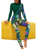 Regular Rash Guard Full Body Rash Guard Bathing Suit Tropical Color-blocking With Built in Bra Front Zip Uv Sun Protection Upf50+ Stretchy Full Body Swimwear Surfing Canoeing Beach