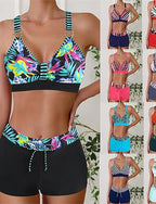 Tankini Two Piece Swimsuit V Neck Open Back Swimwear Swimwear Blue Black Quick Dry Lightweight Breathable Sleeveless - Surfing Beach Swimming Summer Spring