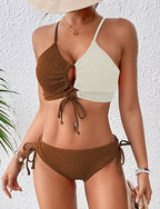 Standard Surfing Tankinis & Bikinis Bikini Sets Bathing Suit Color-blocking Drawstring Open Back Shirred Uv Protection Elastic Sleeveless Swimwear Surfing Diving Swimming Summer