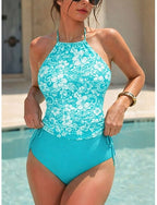 Swimwear Tankini 2 Piece Cheeky Swimsuit Halter Vacation Beach Wear Graphic Halter Neck Sleeveless Bathing Suits