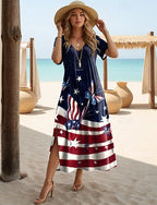 Independence Day Swimwear One Piece High Cut Swimsuit Vacation Graphic Flag V Neck Sleeveless Bathing Suits