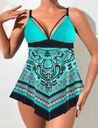 Swimwear 2 Piece Shorts Swimsuit Backless Vacation Beach Wear Graphic V Neck Sleeveless Bathing Suits