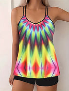 Tankini Two Piece Swimsuit Swimwear Swimwear Yellow Blue Quick Dry Lightweight Breathable Sleeveless - Surfing Beach Swimming Summer Spring