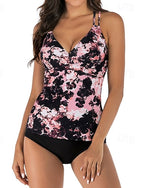 Bathing Suit Tankini 2 Pieces Printed Brief Leg Quick Dry Elastic Sleeveless Swimwear Swimsuit Surfing Beach Swimming Summer