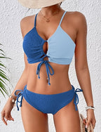 Standard Surfing Tankinis & Bikinis Bikini Sets Bathing Suit Color-blocking Drawstring Open Back Shirred Uv Protection Elastic Sleeveless Swimwear Surfing Diving Swimming Summer