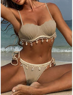 Bikini 2 Piece Swimsuit Underwire Thong Slim Backless Vacation Beach Wear Color V Neck Sleeveless Bathing Suits