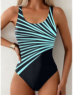 Swimwear One Piece Briefs Swimsuit Vacation Graphic Geometric Round Neck Sleeveless Bathing Suits