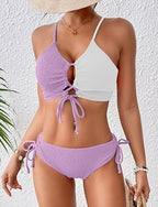 Standard Surfing Tankinis & Bikinis Bikini Sets Bathing Suit Color-blocking Drawstring Open Back Shirred Uv Protection Elastic Sleeveless Swimwear Surfing Diving Swimming Summer