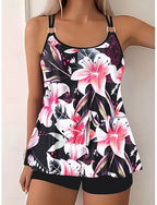 Tankini 2 Piece Swimsuit Shorts Tummy Control High Waist Slim Backless Vacation Beach Wear Ombre U Neck Sleeveless Bathing Suits