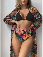 Swimwear Bikini Three Piece Briefs Swimsuit Slim Backless Vacation Beach Wear Halter Neck Long Sleeve Bathing Suits
