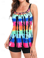 Bathing Suit Tankini 2 Pieces Printed Ultra Light (ul) Elastic Sleeveless Swimwear Surfing Snorkeling Summer