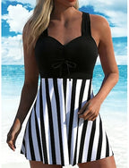 Swimwear Tankini 2 Piece Briefs Swimsuit Tummy Control High Waist Slim Backless Vacation Beach Wear Graphic V Neck Sleeveless Bathing Suits
