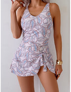 Swimwear One Piece Monokini Swim Dress Burkini Swimsuit Tummy Control High Waist Slim Backless Vacation Beach Wear Graphic V Neck Sleeveless Bathing Suits