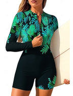 Rash Guard One Piece Surfing Suit Bathing Suit Tropical Color-blocking Zip Up With Built in Bra Removable Pad Uv Sun Protection Upf50+ Ultra Light (ul) Long Sleeve Swimwear Sun Shirt