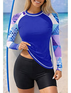 Rash Guard Swimsuit Rash Guard Tankini Swimsuits Geometric Color-blocking 2 Piece Removable Pad Boyleg Uv Sun Protection Upf50+ Uv Protection Long Sleeve Swimwear Sun Shirt Surfing Canoeing