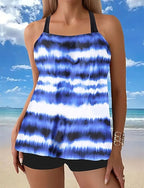 Swimwear 2 Piece Shorts Swimsuit Backless Vacation Beach Wear Graphic Round Neck Sleeveless Bathing Suits