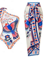 Swimwear One Piece 2 Piece Monokini Skirt Swimsuit Tummy Control High Waist Slim Backless Vacation Tropical Graphic Asymmetric Neck Sleeveless Bathing Suits