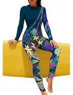 Regular Rash Guard Full Body Rash Guard Bathing Suit Tropical Color-blocking With Built in Bra Front Zip Uv Sun Protection Upf50+ Stretchy Full Body Swimwear Surfing Canoeing Beach