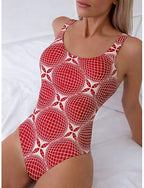 Swimwear One Piece Briefs Swimsuit Beach Wear Summer Graphic Geometic Scoop Neck Sleeveless Bathing Suits