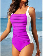 Swimwear One Piece Monokini Briefs Swimsuit Tummy Control High Waist Backless Vacation Beach Wear Color Graphic U Neck Sleeveless Bathing Suits