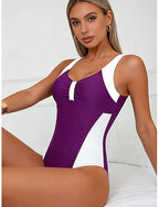 Swimwear One Piece Monokini Cheeky Swimsuit Tummy Control High Waist Slim Backless Vacation Color Graphic U Neck Sleeveless Bathing Suits