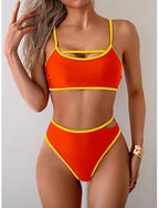 Swimwear Bikini 2 Piece High Waist Swimsuit Patchwork Backless Vacation Beach Wear Color Block U Neck Sleeveless Bathing Suits