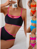 Swimwear Bikini 2 Piece High Waist Swimsuit Patchwork Backless Vacation Beach Wear Color Block U Neck Sleeveless Bathing Suits