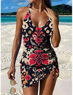 Swimwear Tankini Skirt Swimsuit Halter Vacation Graphic V Neck Sleeveless Bathing Suits