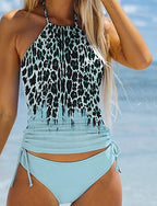 Tankini Two Piece Swimsuit Halter Open Back Swimwear Swimwear Black / White Black Quick Dry Lightweight Breathable Sleeveless - Surfing Beach Swimming Summer Spring