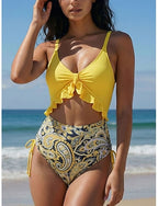 Swimwear One Piece Monokini Swimsuit Ruffle Tummy Control High Waist Slim Backless Vacation Beach Wear V Neck Sleeveless Bathing Suits