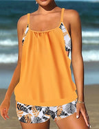 Bathing Suit Tankini 2 Pieces Printed Ultra Light (ul) Uv Protection Elastic Sleeveless Swimwear Surfing Snorkeling Summer
