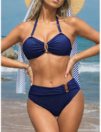 Normal Swimwear Bikini Swimsuit 2 Piece Beach Wear Summer Plain Sleeveless Bathing Suits