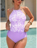 Swimwear Tankini 2 Piece Cheeky Swimsuit Halter Vacation Beach Wear Graphic Halter Neck Sleeveless Bathing Suits