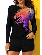 Regular Rash Guard Swimsuit Rash Guard Print Swimsuit Tropical Color-blocking 2 Piece Removable Pad Boyleg Uv Sun Protection Upf50+ Uv Protection Long Sleeve Swimwear Sun Shirt