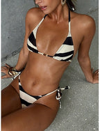 Swimwear Bikini 2 Piece Thong Swimsuit Slim Backless Vacation Beach Wear Halter Neck Sleeveless Bathing Suits