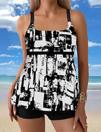 Tankini Two Piece Swimsuit Swimwear Swimwear Black Blue Breathable Quick Dry Lightweight Sleeveless - Swimming Surfing Beach Summer Spring