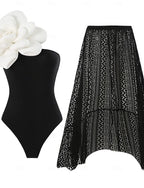 Swimwear One Piece 2 Piece Monokini Swimsuit Tummy Control High Waist Slim Backless Vacation Beach Wear Asymmetric Neck Sleeveless Bathing Suits