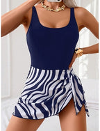 One Piece Swimsuit With Skirt Leopard Monokini High Cut Tummy Control High Waist Slim Backless Vacation Graphic U Neck Sleeveless Bathing Suits