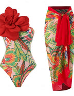 Swimwear One Piece 2 Piece Monokini Skirt Swimsuit Tummy Control High Waist Slim Backless Vacation Rose Asymmetric Neck Sleeveless Bathing Suits