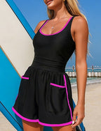 Bathing Suit One Pieces High Waisted Ruched Swimsuit Colored Elastic Sleeveless Swimwear Surfing Snorkeling Swimming Summer