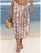 Cover Up Swimsuit Wrap Skirt Vacation Geometic Sleeveless Bathing Suits