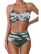 Tankini Two Piece Swimsuit Ruffle Swimwear Swimwear Blue Gold Breathable Quick Dry Lightweight Sleeveless - Swimming Surfing Beach Summer Spring