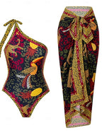 Swimwear One Piece 2 Piece Monokini Skirt Swimsuit Tummy Control High Waist Slim Backless Vacation Tropical Graphic Asymmetric Neck Sleeveless Bathing Suits