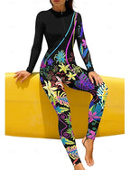Regular Rash Guard Full Body Rash Guard Bathing Suit Tropical Color-blocking With Built in Bra Front Zip Uv Sun Protection Upf50+ Stretchy Full Body Swimwear Surfing Canoeing Beach