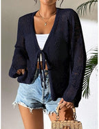 Swimwear Cover Up Rash Guard Swimsuit Tie Front Cut Out Vacation Beach Wear Plain V Neck Long Sleeve Bathing Suits