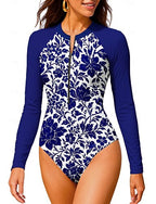 Standard Rash Guard Bathing Suit One Piece Swimsuit Tropical Color-blocking With Built in Bra Upf50+ Uv Protection Stretchy Long Sleeve Swimwear Bodysuit Surfing Beach Water Sports